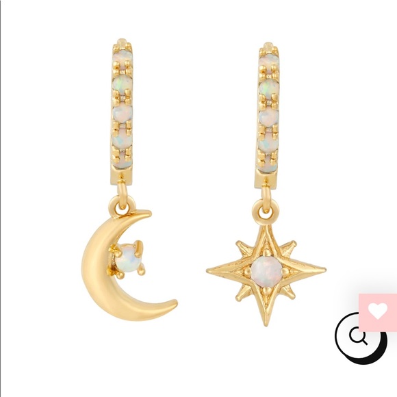 Starry Night Mini Gold Opal Hoops Earrings Huggies - Picture 5 of 16